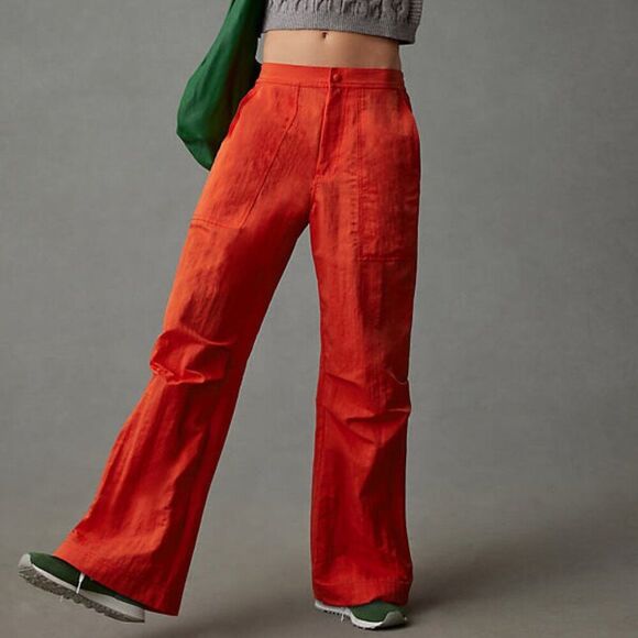 Anthropologie Stella Nova Quinn Utility Pants Orange Relaxed Fit Nylon Medium - Picture 1 of 16